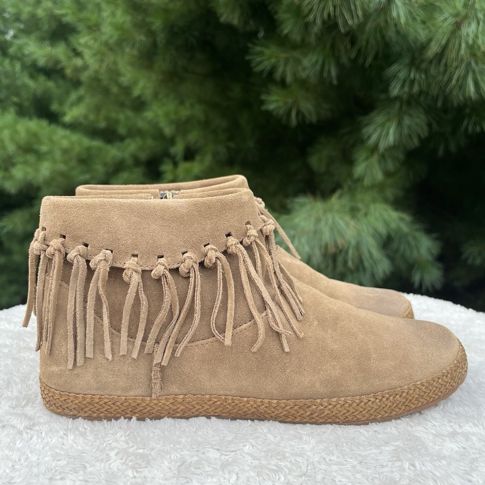 UGG Shenandoah Bootie Size 7.5 Tan Suede Fringe Zip Ankle Boots Moccasin